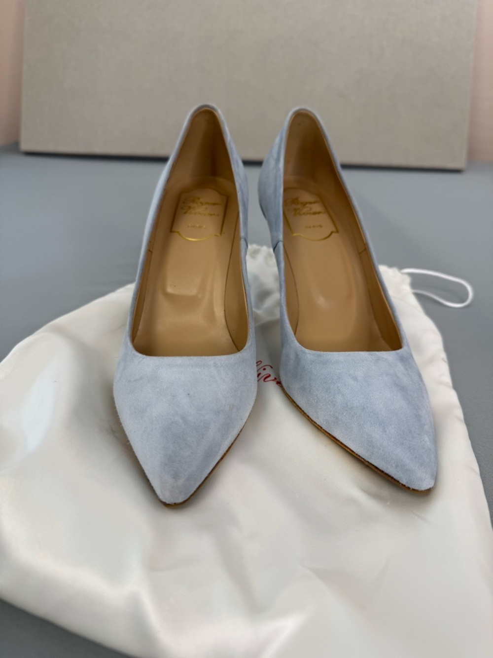 Roger Vivier Light Blue Suede Heels Pumps Size 37.5 Italian Luxury w/ dust bag - Picture 2 of 14